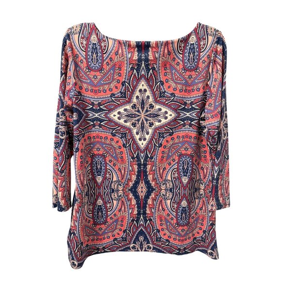 Charter Club Shirt Sz M Paisley Print 3/4 Sleeve Knit Top Soft Modal Blend Blou - Picture 10 of 12